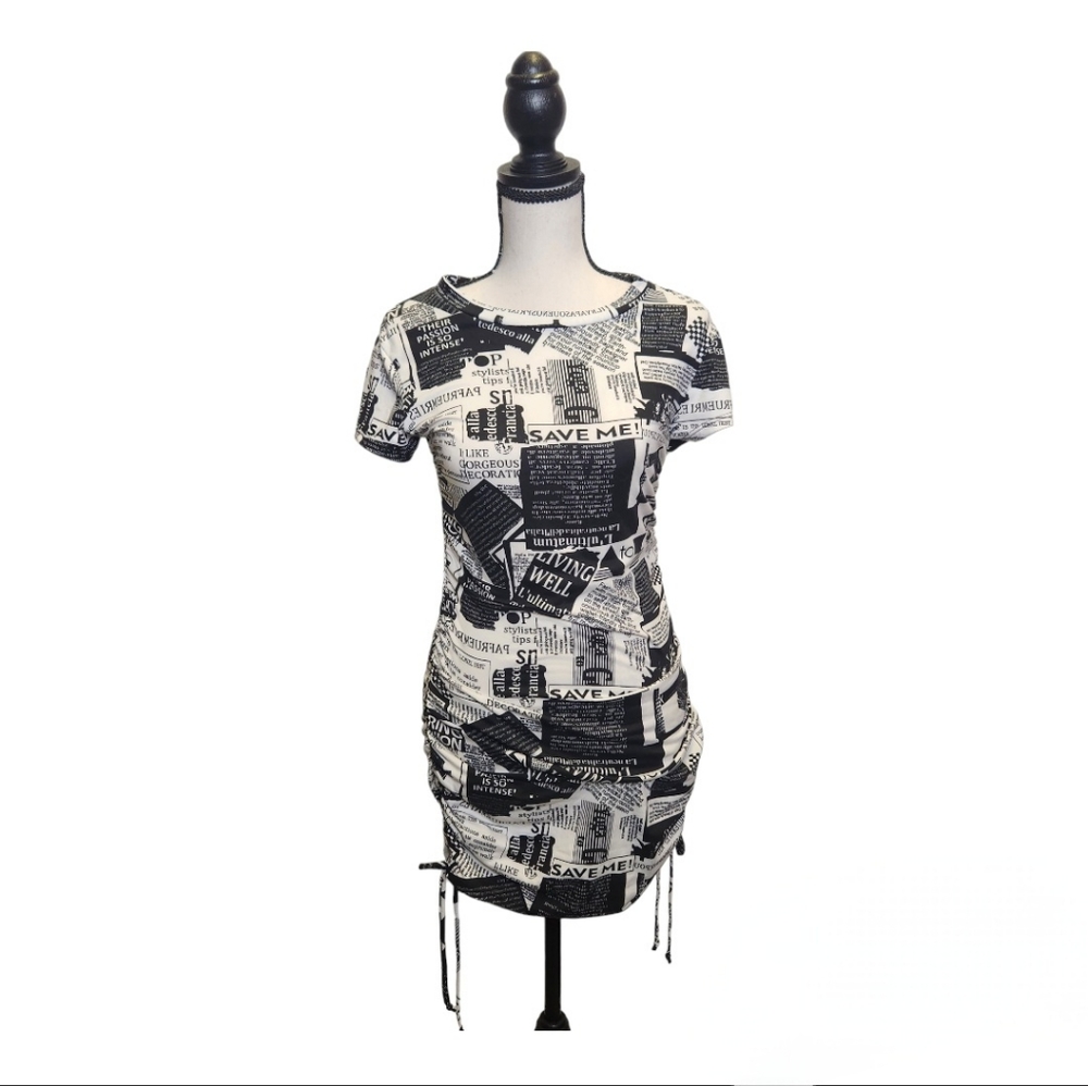 Kiyomi Newspaper Print Ruched Dress Size‎ Small